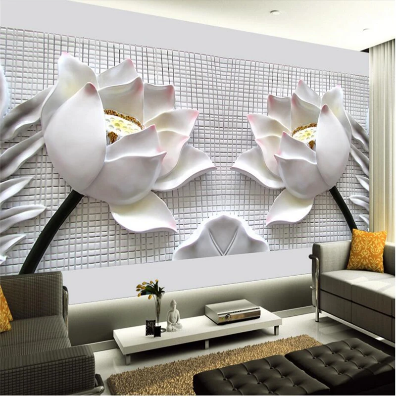 

beibehang Seamless lotus sandstone relief Tv background wall paper silk cloth 3d wallpaper Custom murals papel de parede photo