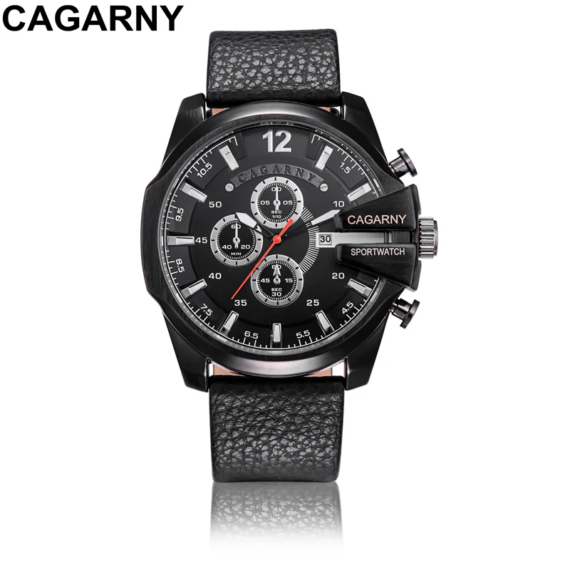 Brand Cagarny Quartz Watches Men Watch Men's Military Wristwatches Leather Wristband Date Sport Watch Relogios Masculino D 6839