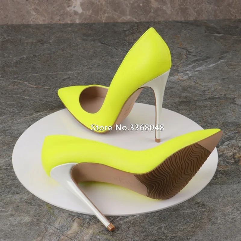 

New Fashion Yellow White Color Popular Woman Pointed Toe Pumps Shallow Thin High Heels Big Size Woman Stilletos Party Shoes