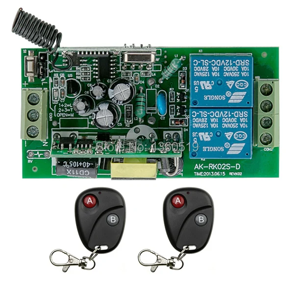 

Free Shipping 2CH 220V 10A Load RF Wireless Remote Control Switch /receiver/ Remote Control