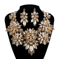 10 Colors Bridal Wedding Statement Jewelry Sets Rhinestone Crystal Necklace Champagne Color For Women  Party Dress Accessories