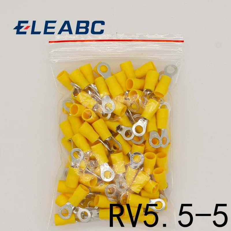 RV5.5-5 Yellow Ring insulated terminal cable Crimp Terminal 100PCS/Pack suit 4-6mm2 Cable Wire Connector RV5-5 RV