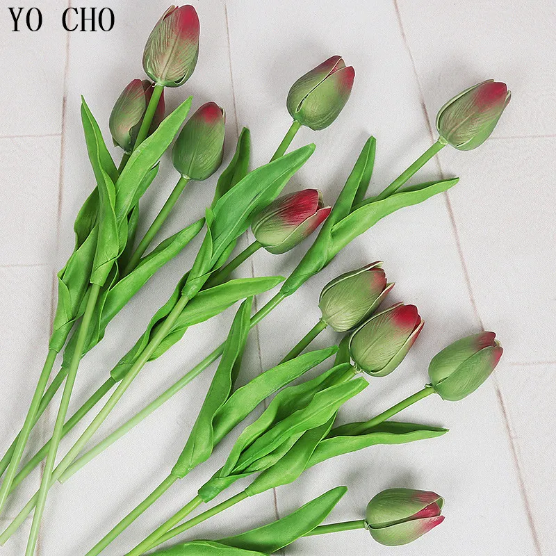 YO CHO 31pcs/lot PU Real Touch Tulips Home Decor Mothers Day Gift Wedding Dresses Party Decoration Flower Artificial Flowers