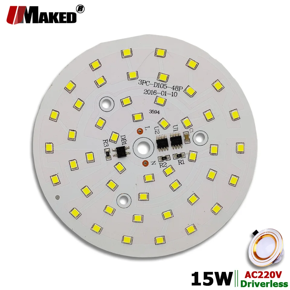 AC220V LED PCB Module 15W 105mm 1500lm Downlight Aluminum plate White/Warm SMD2835 Smart IC Driver For Downlight Ceiling Lamps