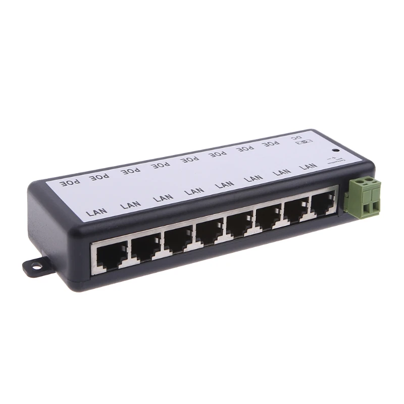 8 พอร์ต POE Injector สำหรับกล้องวงจรปิดการเฝ้าระวัง IP กล้อง Power Over Ethernet Adapter ใหม่