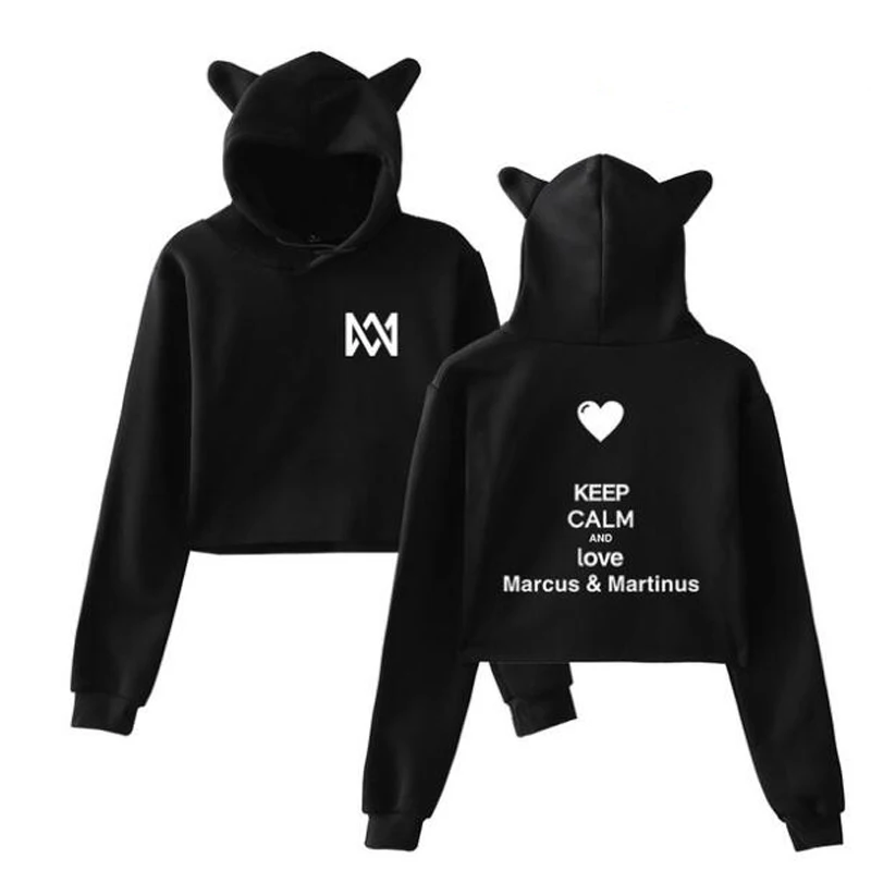 Marcus and Martinus Women Hoodie Long Sleeve Pullover Tops Short Jumper Sweatshirt Girls Casual Hooded Crop Top Hip Hop Clothing