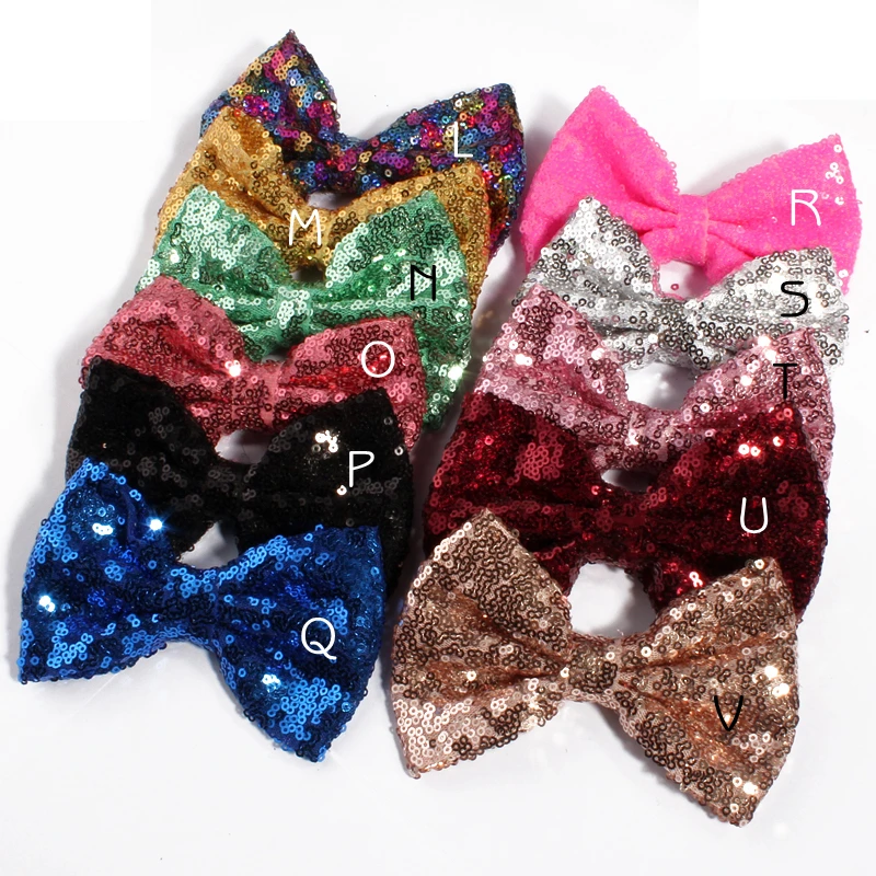 30PCS 13cm Newborn Big DIY Shiny Sequin Hair Bows With Hair Clips Handmade Applique Sequins Bows Knot for Women Hair Accessories