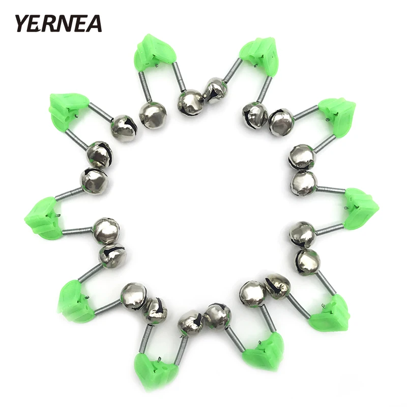 Yernea 100 Pcs/Lot  Tip Clip Bells Ring Fishing Rod Bite Alarms Fishing  Bells Rod Alarm Clamp  Green Plastic Fishing Accessory