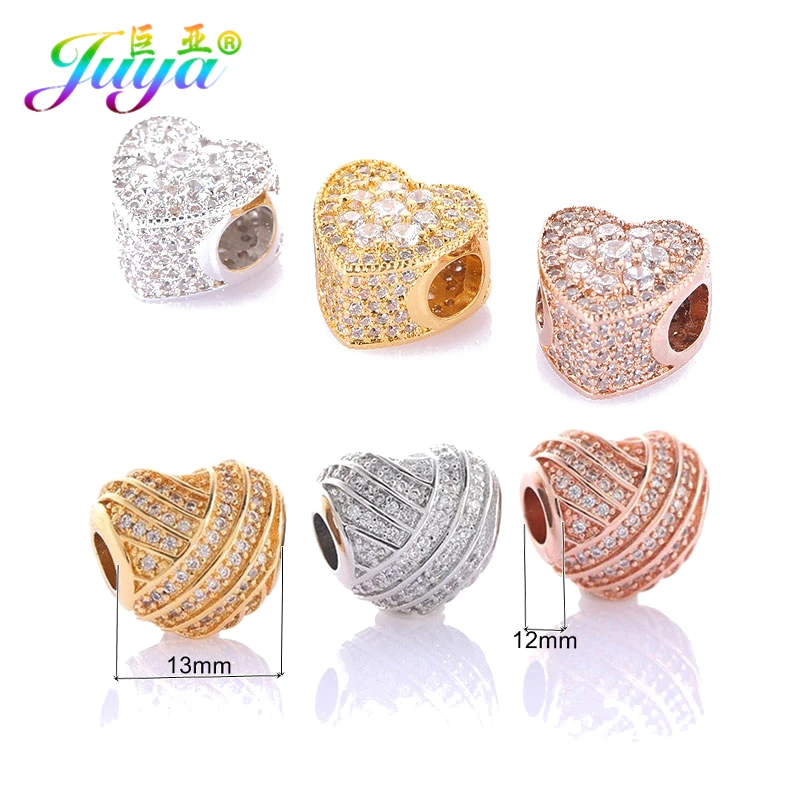 Ali Moda DIY Jewelry Supplies Micro Pave Zircon Large Hole Heart Charm Beads For Women Men Pan Snake Charms Bracelets DIY Making