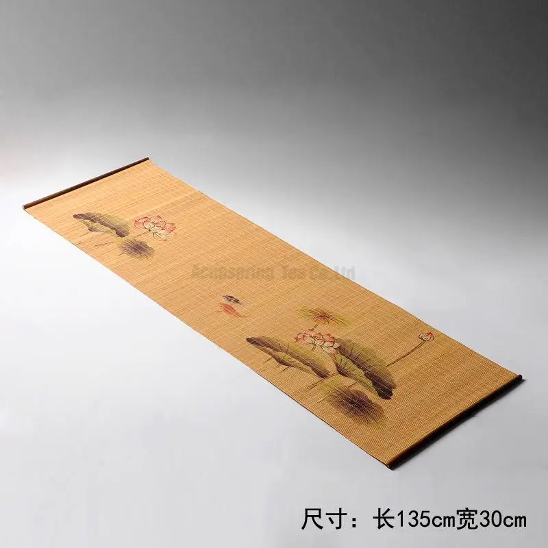 Big Size 135*30cm Bamboo Tea Table Painted Mat Home Artistical Decoration Table Flag Zen Runners Curtains Tea Tea Tools ceremony