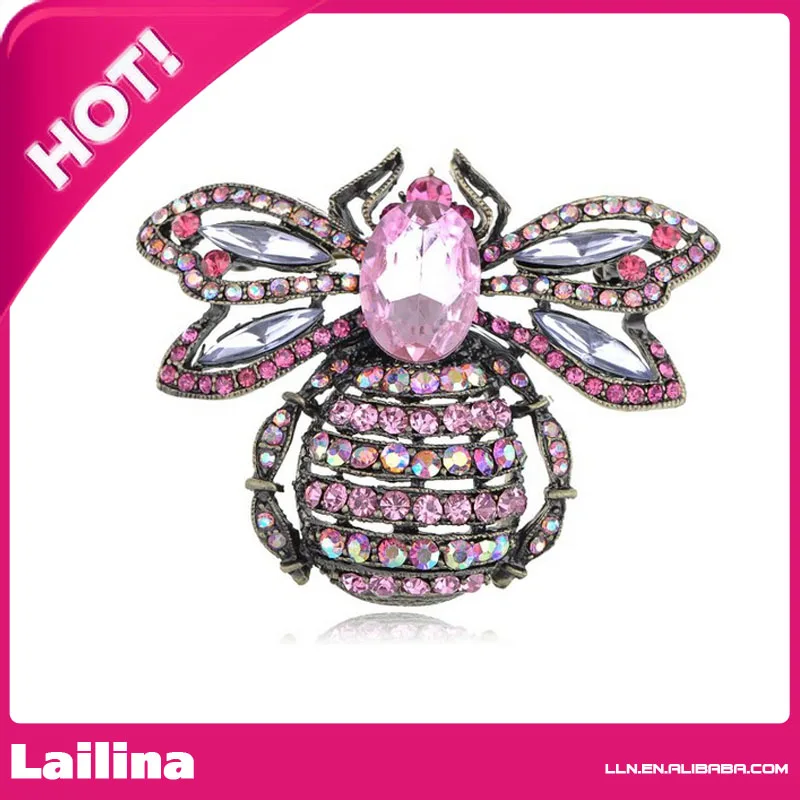 Black Silver Tone Cute Fat Bumblebee Rose Pink AB Crystal Fashionable Pin Brooch