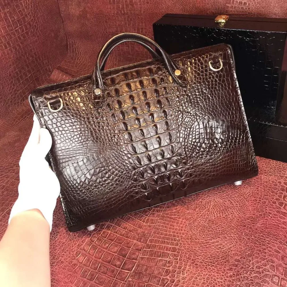 2018 Newly Men\'s Genuine/Real 100% Crocodile Skin men bag with head skin small size leisure fashion young men shoulder bag