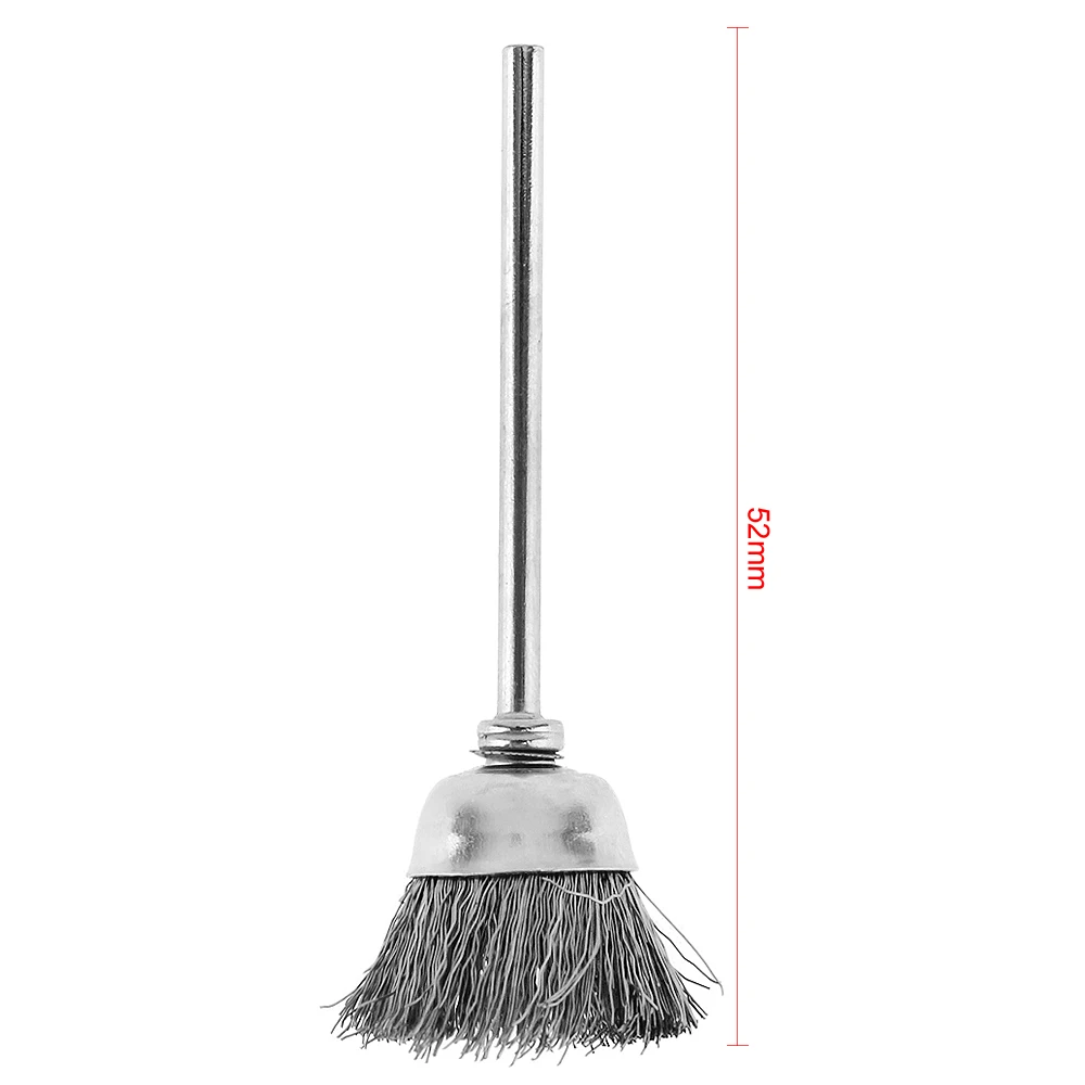 Escova de arame de aço inoxidável de 8mm, com cabeça em formato de tigela e haste de 2.35mm, acessórios de ferramentas para limpeza de metal,