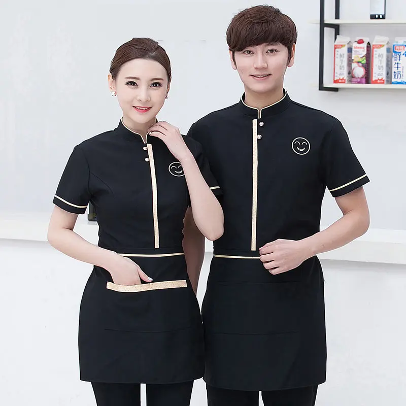 2019 Hotel Uniform Summer Waitress Uniforms Restaurant Cafe Waiter Short Sleeved Shirt Tooling Work Clothes  Top uniform