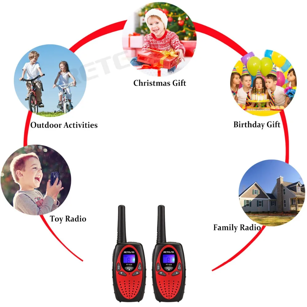 4 Colors Retevis RT628 Mini Walkie-Talkie 2pcs For Kids+2pcs 1Pin Headset 0.5W PMR  Children\'s Two Way Radio Christmas Gif Set