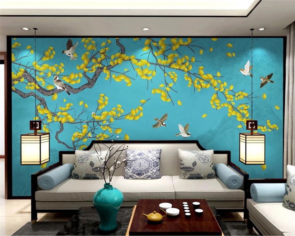 beibehang Custom wallpaper hand-painted HD boutique art flower and bird TV background wall painting papel de parede 3d wallpaper