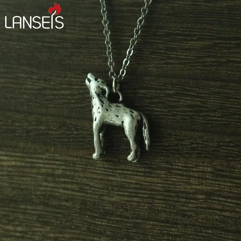 20pcs Howling Wolf  3D necklace Sided  plated zinc alloy double sided wolf pendant