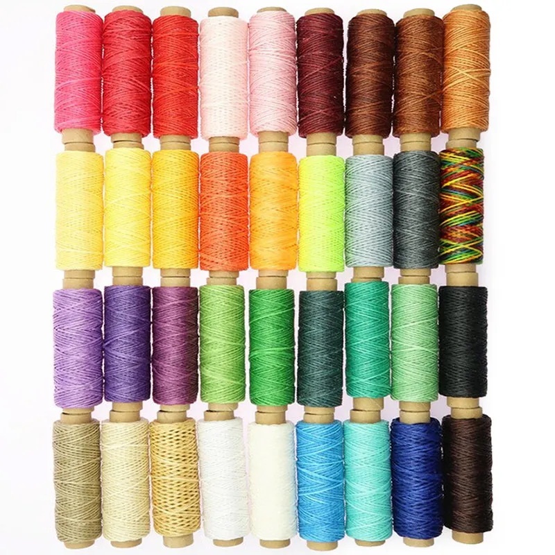 36 Colors 1mm Width 150D 50M, Leather Craft Sewing Waxed Thread, Shoe Flat Wax Wire String Hand Stitching Black Brown Yellow