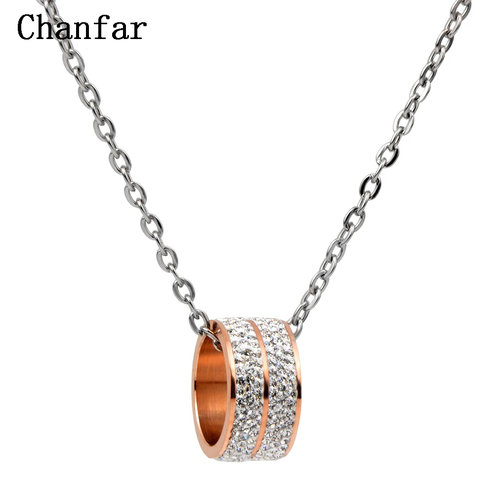 Chanfar Fashion Colorful Crystal Stainless Steel Necklace Long Black Blue Red Statement Pendant Necklace Jewelry Women Men