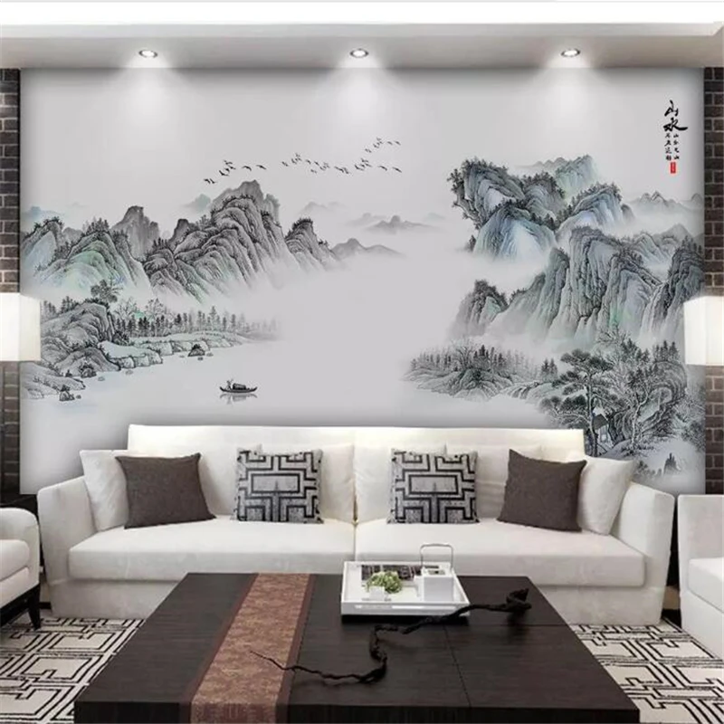 

wellyu Custom wallpaper papel de parede New Chinese artistic conception abstract ink landscape living room background wall