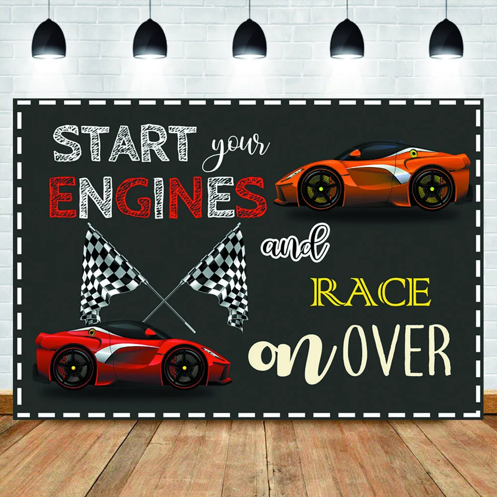 Racing Theme Birthday Party Photography Backdrops Boy's Happy Birthday Banner Decorate Props Photo Props Studio Booth Background