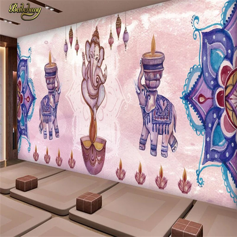 Custom Thai Indian Buddhist Photo mural wallpaper for walls 3 d elephant Wall paper Painting Pictures Living Room TV Background