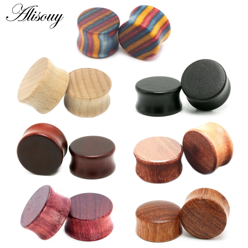 Alisouy New Arrival Wooden Ear Plugs Gauges Earrings Women Men Punk Flesh Tunnel Expanders Piercing Body Jewelry 1 PC