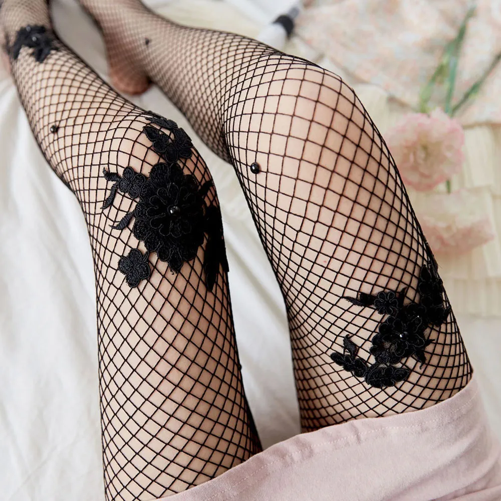 Women Sex Sock Transparent Fishnet Silk Lady Mesh Pantyhose fashion diamond socks Female 2018