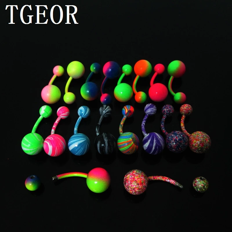 New Hot jewelry wholesale 14G 50pcs mixed 10 neon colors navel ring Stainless Steel belly button ring free shipping