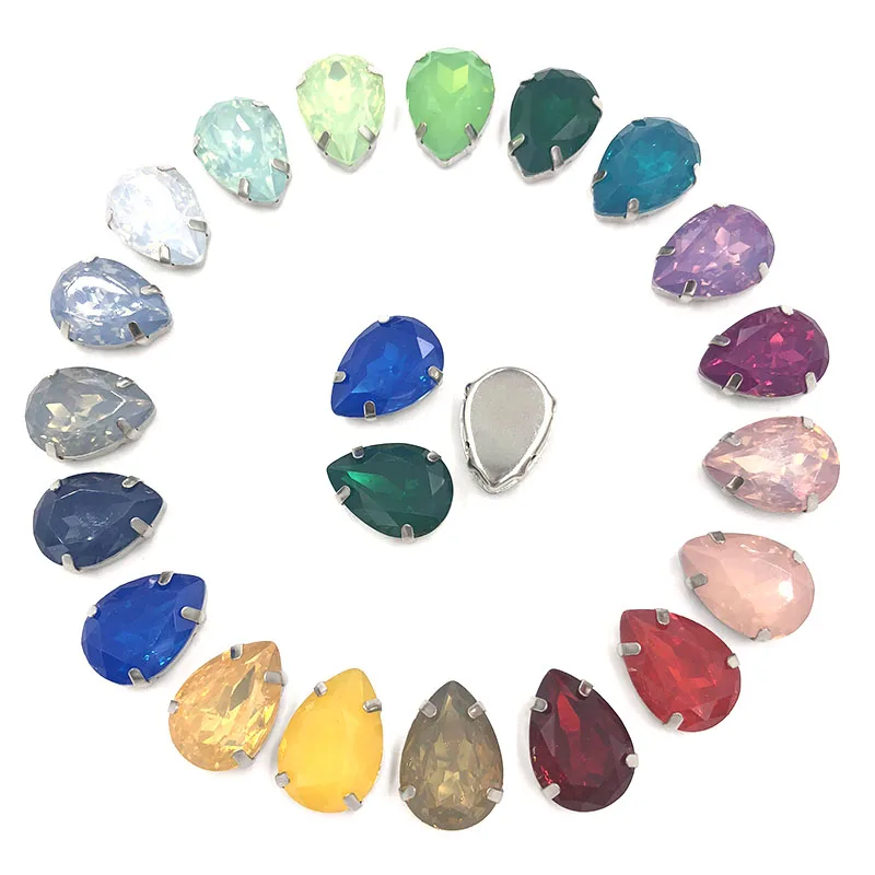 Free shipping Matt White opal teardrop sew on rhinestones with claw flatback Resin loose rhinestones DIY garment Accessories