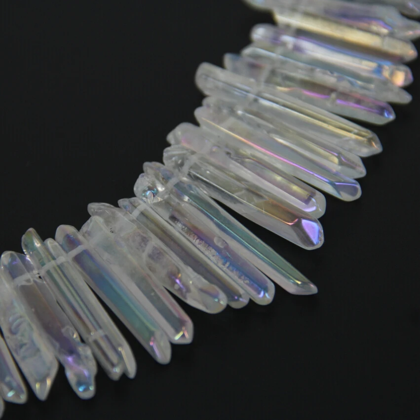 Natural Crystal Polished AB Titanium White Quartz Beads,Graudated Spikes Pointed Jewelry for Necklace Making