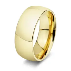 QianBei Trendy 8MM Stainless Steel Couple Ring Golden Wedding Solid Engagement Ring for Men Women Gifts Size 7-11