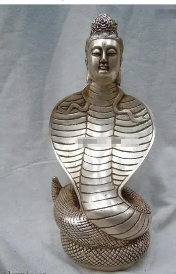 

decoration factory outlets white Copper Silver China silver carved finely snake buddha Sculpture statue