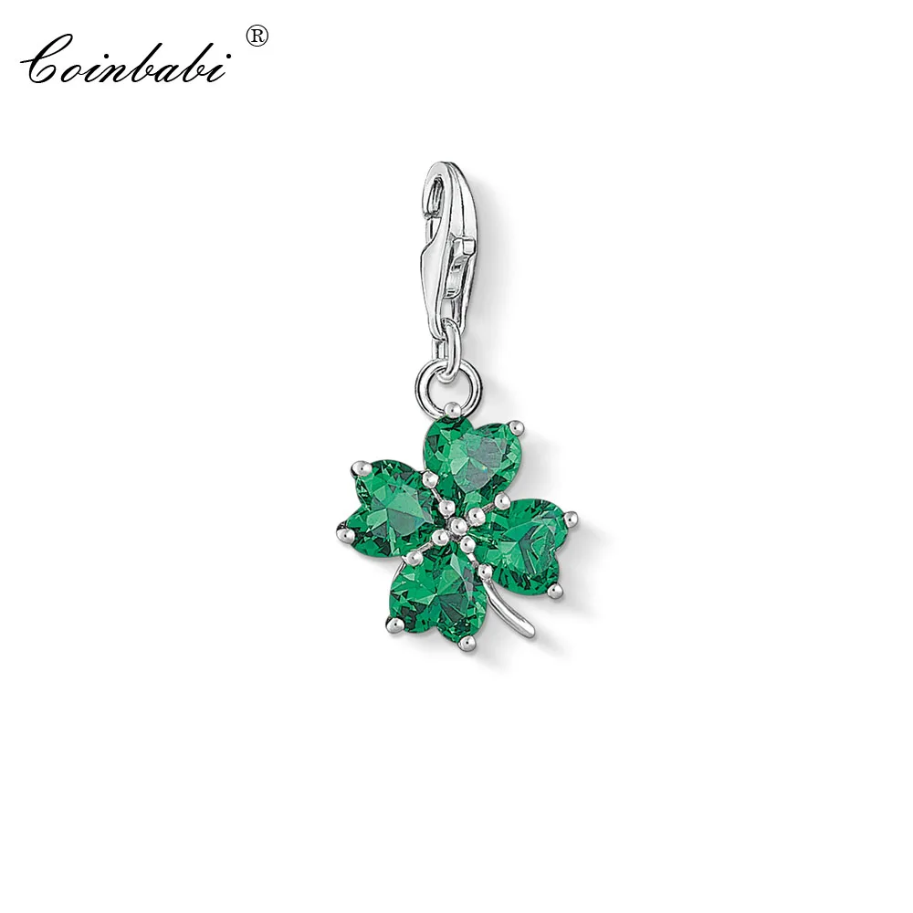 

Charm Pendant Green CZ Cloverleaf,2019 Fashion Lucky Jewelry Style 925 Sterling Silver Gift For Women Men Fit Bracelet Necklace