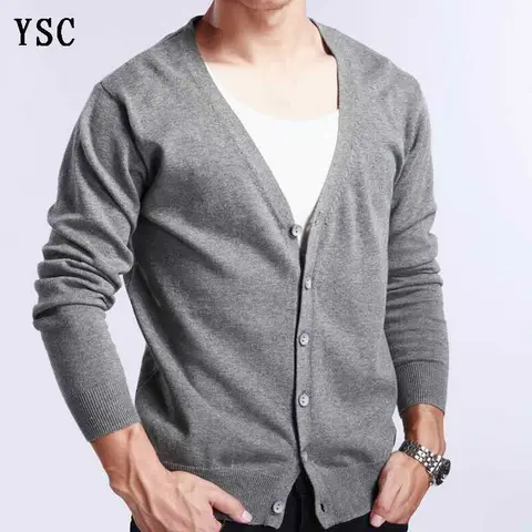 YSC 봄 가을 남성 니트 스웨터 캐시미어 카디건 솔리드 컬러 기본 v 넥 싱글 브레스트 루즈 피팅 의류상의