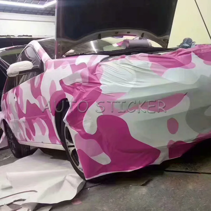 5/10/15/20/25/30m*1.52m Pink White Big Snow Camouflage Wrap Adhesive PVC Film Car Wrap Racing Car Camo Sticker Vehicle DIY Decal