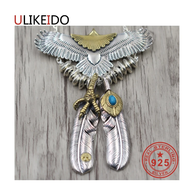 

925 Sterling Silver Jewelry Pendant Necklaces Feather Charm Punk Link Thai Silver Eagle Chain For Men And Women Fine Gift 2000