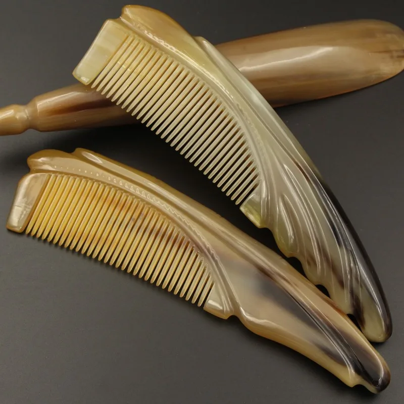 Natural Anti-static Ox Buffalo Horn Massage Two-side Carving Comb Hair Care Brush Comb Pointed Handle Hairbrush Combs Gift Sale