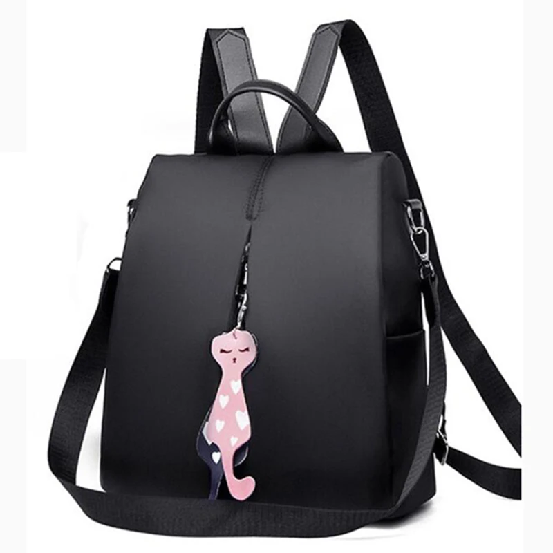 Yogodlns Frauen Rucksack Neue Mode Oxford Tasche Einfarbig Reise Rucksack Damen Kleinen Rucksack Mit Katze Anhänger – Detail 16