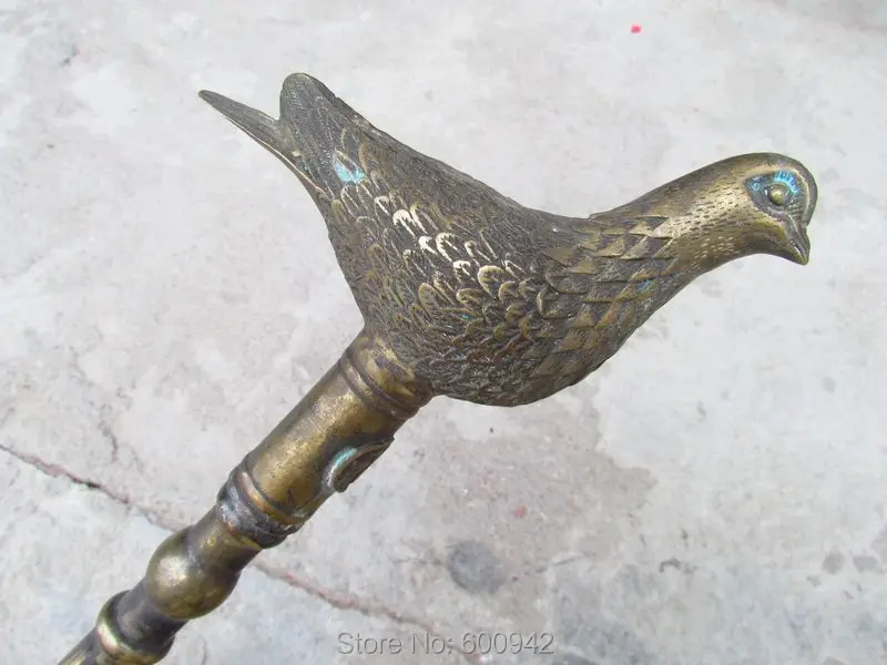 Vintage Style Walking Stick Cane Crutch Bamboo joint Support Recovery Case Pigeon Head Handle Pure Copper