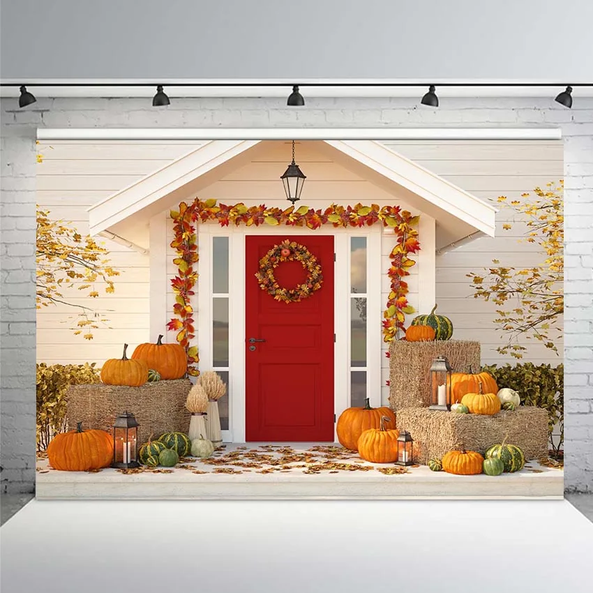 

Background for Photo Studio Fall Porch Door Pumpkin Halloween Backdrop Photocall Photo Wall Printed Newborn Photo Background