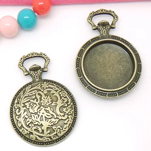 100pcs 6 Colors Antique Silver/Bronze Vintage Pocket Watch Base Setting Pendant Charm/Finding,20mm Cabochon/Cameo Tray Bezel