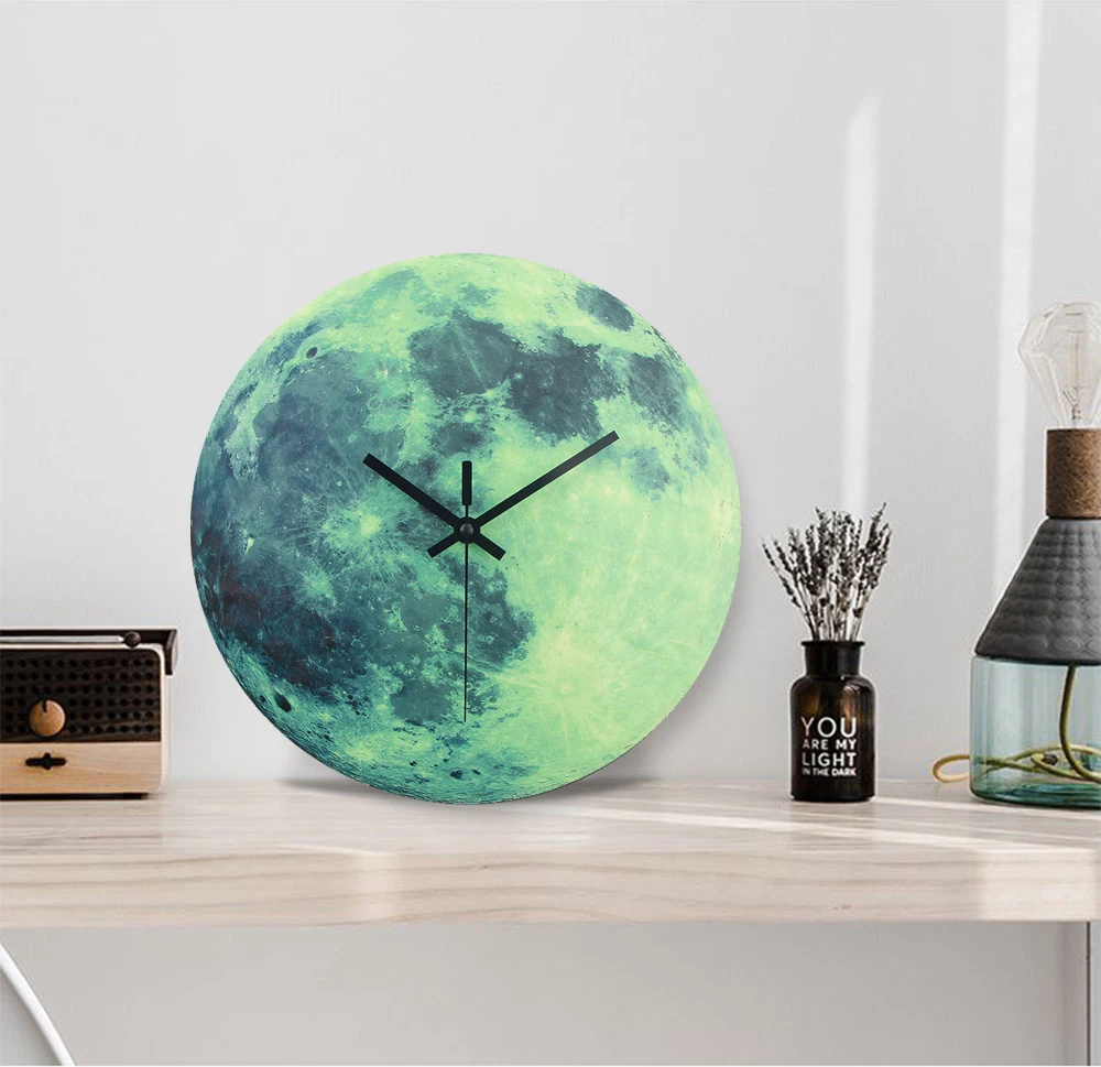 

Abstract Moon Luminous Wall Clock 30 cm 2023 New Arrival MDF Wood Circular Quartz Clocks Home Decor Bedroom Decoration Gifts