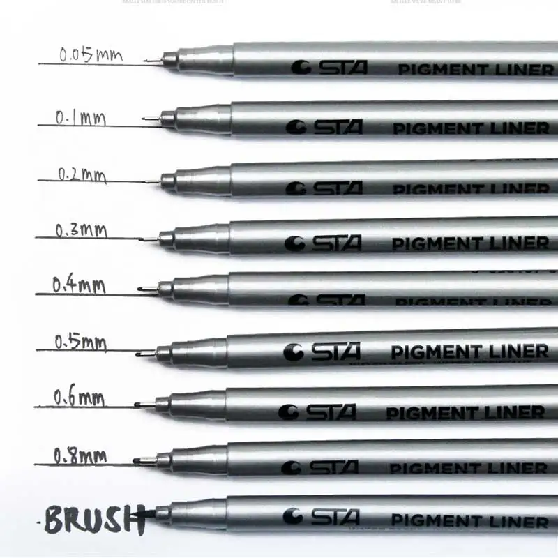 STA Black micron pen Hook Liner sketch markers Drawing Waterproof Fade Proof Art Supplies Manga Comic Handwriting Brush Pen