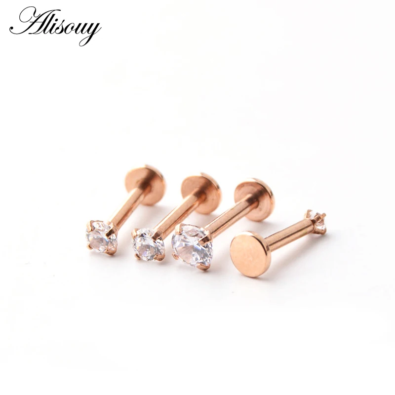Zircon Labret Lip Ring, Internally Threaded