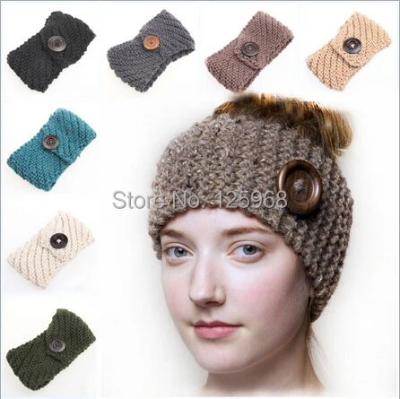 Free Shipping 2019 New 20pcs/lot Fashion Knitted Crochet Button Headband Crochet Winter Ear Warm HairBand Women Hair Accessories