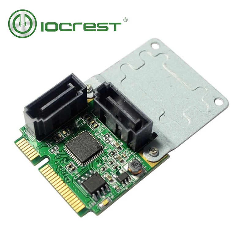 IOCREST Mini PCI Express 2 Internal SATA III ( 6gb /s) RAID ASM1061R Controller Card 2 SATA 3.0 6gbps Ports Green