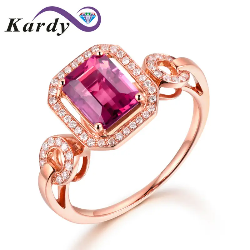 

Vintage Unique Pink Tourmaline Gemstone Diamond Solid 14K Yellow Gold Engagement Anniversary Ring for Women