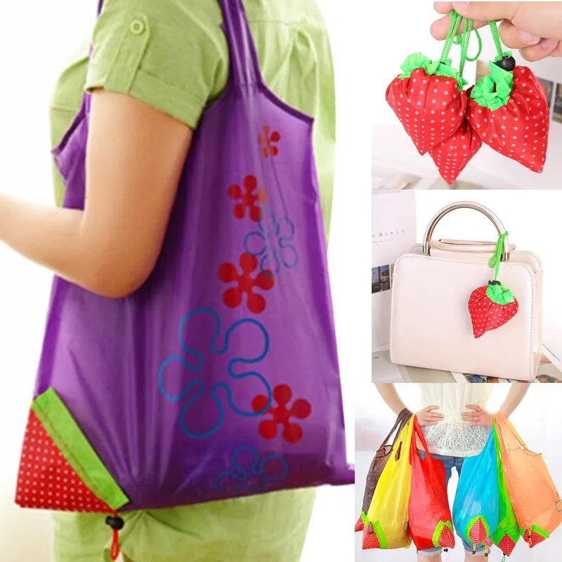 

800p Hot Creative environmental storage bag Handbag Strawberry Foldable Shopping Bag Reusable Folding Grocery Nylon eco tote Bag