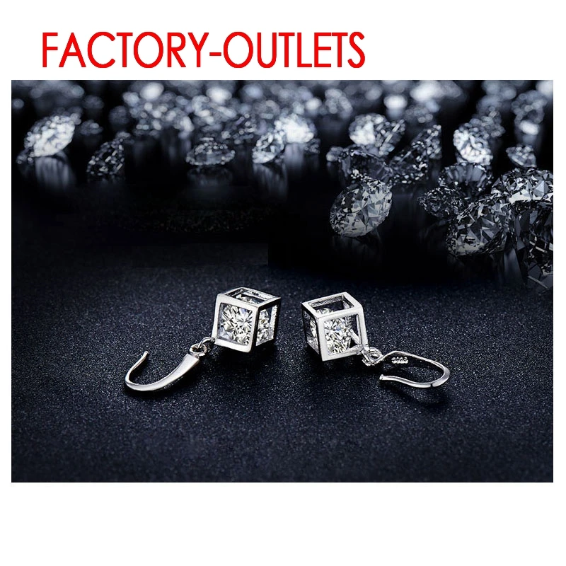 925 Silver Needle Necklaces Earrings Jewelry Sets Fashion Jewelry Square Cubic Zirconia   Women Girls Engagement Anniversary